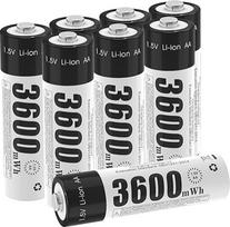 Įkraunama 1,5 V AA baterija, įkraunama ličio jonų baterija su 3600 mWh ir 1200 ilgų ciklų, 8 pakuotės AA ličio jonų baterijų, skirtų nuotolinio valdymo pulteliams, motorizuotiems žaislams, akumuliatoriams