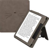 kwmobile Flip Case Compatible with Amazon Kindle Oasis 10th Generation with Wrist Strap Cover Cat Miau Grey