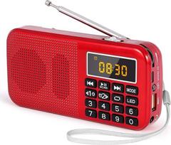 PRUNUS J-725 FM radijo imtuvas, skaitmeninis radijo žadintuvas, radijo imtuvas su 3000 mAh įkraunama baterija, USB/SD/TF/AUX grotuvas, lagamino radijo imtuvas su avarine šviesa (raudonas)