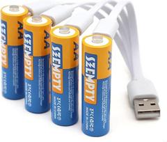 SZEMPTY įkraunamos ličio baterijos AA 1,5 V ličio jonų USB AA baterija 2600 mWh su 4 1 C tipo įkrovimo kabeliu, greitai įkraunama per 2 valandas, 4 vnt.