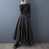 plus size Black High waist vintage Spring autumn casual loose long for woman skirts womens skirt