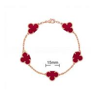 15MM Aukštos kokybės Keturlapio dobilės Penkių gėlių apyrankė moterims 18k Natūralus baltas perlamutras ir raudonasis chalcedonas apyrankė High quality