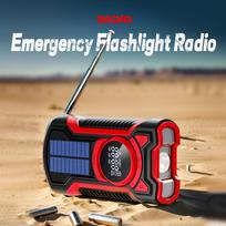 Saulės energija 5000mAh, IP65 Vandeniui atsparus Avarinis radijas Rankinis dinamas Apsaugotas nuo dulkių Bluetooth 5.3 Nešiojamas AM/FM /NOAA Orų įspėjimo radijas raudona