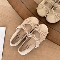 French retro Mary Jane shoes 2025 new flat bottom round head bow versatile super soft single shoes gentle wind 35 smėlis
