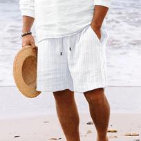 2023 Men's Hot-Selling Cotton Linen Drawstring Beach Shorts XXL balta