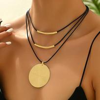 Ethnic Style Disc Pendant, Three-layer Necklace, Sweater Chain Jewelry, Collarbone Chain Accessories imbieras