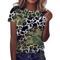 Summer Round Neck 3D Leopard  Print Top Fashionable Casual Short Sleeved Women's T-shirts S