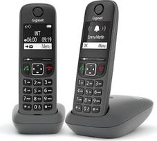 "Gigaset A695 Duo" - belaidis fiksuotojo ryšio telefonas, 2 rageliai su dideliu apšviestu ekranu, labai gerai įskaitomas ekranas, skambučių blokavimo funkcija - pilkas