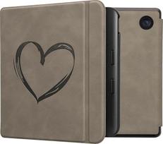 kwmobile Dėklas, suderinamas su "Kobo Kobo Libra Colour/Tolino Vision Colour Case - Faux Leather Cover - Heart Brush Grey