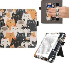 kwmobile Flip Cover Compatible with Kobo Kobo Libra Colour / Tolino Vision Colour - Case with Hand Strap Cats Orange Black White