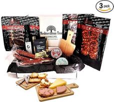 Spanish Gourmet Tapas Basket Box - Iberian Chorizo and Iberian Ham + Iberian Truffle Pies and Sweet Wine + 3 Pieces Fuets + Virgin Olive Oil + Gourmet Bread + Wooden Tapas Gift