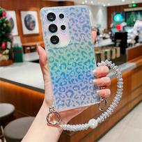 Leopard-print Electroplating Lanyard Chain Suitable for Samsung S25 Ultra Apple IPhone 16 Soft Shell Mobile Phone Case Protection Case Samsung S22