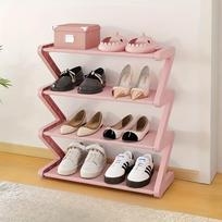 1pc 4-Tier Z-Shaped Shoe Rack - Easy Assembly Multi-Purpose Floor Standing Organizer for Home, Dorm, Entryway - Shoe Storage Organizer 4 Layers rožinė