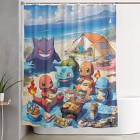 Pokemono personažai Animacinis Squirtle Dušo užuolaida Vonios kambario dekoravimui Lengvi dušo užuolaidų rinkiniai 60X72 colio su kabliukais 60x72inch 152x183cm