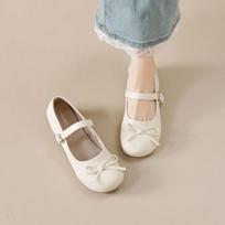 Mary Jane shoes 2025 summer new white Japanese round head light mouth thick heel with skirt bow cute single shoes 35 smėlis