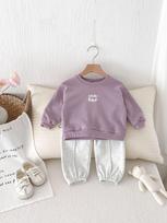 Korean Toddler & Baby Casual Sportswear Set: Autumn Letter Sweatshirt & Joggers 100 cm violetinė