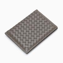 Sheepskin Woven Passport Holder: Women's Genuine Leather Multi-Card Slot Vertical Wallet pilka spalva