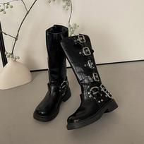 [SSBL] Long boots American retro platform buckle Martin boots women's brown high boots cowboy boots women's boots 35 juoda