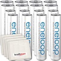 "Kraftmax" 16 kombinuotų "Panasonic Eneloop" įkraunamų baterijų pakuočių 8 AA/Mignon, 8 AAA/mikro aukštos kokybės įkraunamos baterijos "Kraftmax" akumuliatorių dėžutėse V5, 16 vnt.