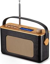 "UEME Retro" skaitmeninis radijo imtuvas su "Bluetooth", DAB+ DAB FM radiju, žadintuvu ir odine apdaila (juodas)