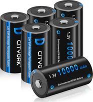CITYORK 6 pakuotės 10000 mAh 1,2 V Ni-MH D elementų įkraunamos baterijos D didelės talpos, puikiai tinkančios kasdieniam naudojimui ir verslui su baterijų skyriumi