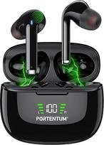 PORTENTUM belaidės "Bluetooth 6.0" ausinės - hibridinis ANC + ENC triukšmo slopinimas - baterijos veikimo laikas 60 val. - jutiklinis valdymas ausyse IPX6 atsparumas vandeniui - LED indikatorius - "HiFi Bass" 10 mm - patogus prigludimas - USB-C