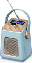 UEME Mini DAB+ DAB skaitmeninis radijas ir FM radijas su "Bluetooth" garsiakalbiu, žadintuvu ir odine apdaila (mėlynas)