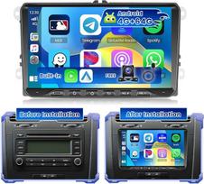 "Hikity" 4G + 64G "Android 15" automobilinis radijas "VW Golf Polo Tiguan Caddy Touran" radijas 2 Din belaidis "Carplay Android" automobilis 9 colių jutiklinis ekranas su GPS WiFi 2USB AHD atbulinės eigos kamera MIC