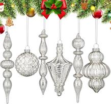 Colingmill Derliaus sidabro Kalėdų gyvsidabrio stiklo ornamentų rinkinys 20 cm Finial ornamentai 8,9 cm kabantys kalėdiniai baubliai Kalėdų eglutės dekoracijoms Xmas Holiday Decor
