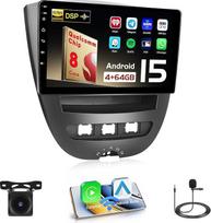 Hikity Qualcomm Snapdragon 8 Core 4+64G Android 15 Automobilinis radijas Peugeot 107/ Toyota Aygo/Citroen C1 2004-2014 Belaidis CarPlay Android automobilis IPS ekranas 10.1 colių BT5.1 GPS WiFi FM RDS SWC DSP