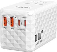LENCENT Universal Travel Adapter 100 W Fast Charge, International Travel Plug Adapter for Type A/C/G/I (UK, EU, AU, US) Sockets, 2 USB-A & 2 USB-C Fast Charging for Mobile Phone, Laptops, White
