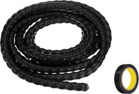sourcing map Spiralkabelwicklung, 3 m, 12 mm, Kabelführungshülse, PP-Isolierung, Kabel-Organizer für Computer-Draht, Stromkabel, Gasleitung, Schwarz mit Klebeband