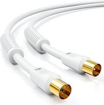 "deleyCON" 20 m TV antenos kabelis, koaksialinis kabelis, HDTV, 4 krypčių ekranavimas, 2 x ferito šerdies apvalkalo srovės filtrai, DVB-T, DVB-T2, radijas, DAB, baltas