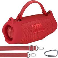 "Lebakort" silikoninis dėklas nešiojamajai "JBL Charge 6" kolonėlei su petnešomis ir alpinistine sagtimi (raudonas)