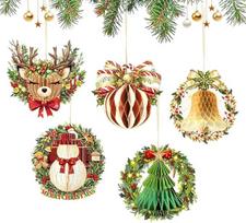 AOBKIAT Kalėdiniai medaus korio vakarėlių papuošalai, popieriniai kabantys ornamentai su blizgančiais kraštais, mini kalėdinio vainiko stiliaus ornamentai eglutei, biurui, mokyklai, prekybos centrui, namų apdailai, pakuotė