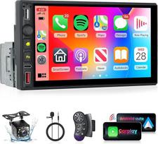 Hodozzy Automobilinis radijas 1 DIN su belaidžiu "Carplay" ir "Android Car Mirror Link", 7 colių jutiklinis ekranas su "Bluetooth" FM radiju, USB/Type-C įvestimi, SWC spalvotu apšvietimu, automobilinis multimedijos grotuvas + atbulinės eigos kamera