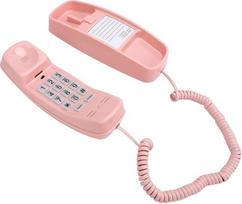 Laidinis telefonas be kintamosios srovės, sieninis fiksuotojo ryšio telefonas su dideliais mygtukais senjorams, mirksinčia šviesa ir garsumo reguliatoriumi (rožinis)