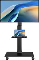 Universalus grindų TV stovas, nešiojamasis riedantis grindų TV laikiklis su ratukais, 80 laipsnių pasukamas aukštis, pritaikytas 27-65 colių LCD LED OLED televizoriams, atlaiko iki 88 kg, maksimalus VESA 400 x 400 mm