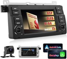[4G + 64G] Inefala Android 15 automobilinis radijas BMW E46 1998-2006 su belaidžiu Carplay Android, 8 branduolių Qualcomm Snapdragon lustas, 7 colių radijo imtuvas su GPS WiFi RDS/FM Bluetooth atbulinės eigos kamera Mikrofonas