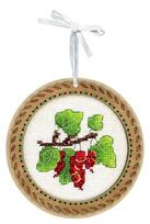 Kryželiu siuvinėjimo rinkinys ant medžio „Vasaros uogos – serbentai“ 10x10 cm