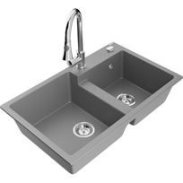 Mexen Tomas dviejų skyrių granitinė kriauklė su virtuviniu maišytuvu Elia, pilka - 6516-71-670101-00