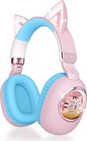 "esonstyle" vaikiškos ausinės su "Cat Ears" LED, "Bluetooth 5.4" ausinės per ausis su 85 dB garsumo riba, triukšmo slopinimu, mikrofonu, USB-C, belaidžiu ir 3,5 mm kabeliu mokyklai, kelionėms, "iPad" ir planšetiniam kompiuteriui