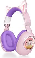 "esonstyle" vaikiškos ausinės su "Cat Ears" LED, "Bluetooth 5.4" ausinės per ausis su 85 dB garsumo riba, triukšmo slopinimu, mikrofonu, USB-C, belaidžiu ir 3,5 mm kabeliu mokyklai, kelionėms, "iPad" ir planšetiniam kompiuteriui