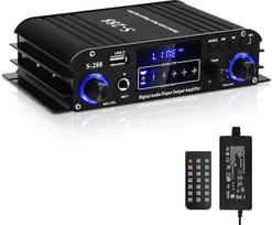 "HiFi" stiprintuvas S-288 600W mini "Bluetooth" stereofoninio garso stiprintuvo imtuvas 12V/220V 4 kanalų skaitmeninis galios stiprintuvas su LCD ekranu, FM radiju, BT, USB įvestimi, skirtas namams arba automobiliui