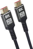 "PremiumCord" 8K itin didelės spartos HDMI 2.1 kabelis M/M 48Gb/s su Ethernet, vaizdo raiška 8K @ 60 Hz, gilios spalvos, 3D, EDID, ARC, HDR, 3x ekranuotas, tekstilinis kabelio pynimas, paauksuotas, ilgis 7 m
