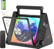 CD grotuvas su nešiojama rankena, specialus trikampio dizainas, patobulintas "Bluetooth" CD grotuvas su 8 režimų RGB apšvietimu, 4000 mAh baterija, 20 W garsiakalbiai, nuotolinio valdymo pultas, Opt/AUX/USB/FM radijas (juodas)