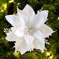 FurRain Poinsettia dirbtinės Kalėdų gėlės dekoracijos blizgučiai Kalėdų gėlės Kalėdų Picks medžio vainikai Naujųjų metų vestuvių šalis ornamentai (balta)