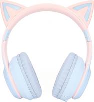 Gaming Headphones with Microphone, Bluetooth Cat Ear Headphones, Wireless Headphones with 3.5 mm Aux Cable, 7 Colours LED Lights and 4 LED Light Modes (Blue)