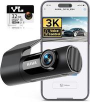 KAWA 3K prietaisų skydelio kamera automobiliui su 32GB SD kortele, valdymu balsu, "WiFi" ir programėle, 24/7 parkavimo režimu, G jutikliu, naktiniu matymu, įrašymu kilpa, prietaisų skydelio kamera sunkvežimiams, furgonams, visureigiams, mikroautobusams,