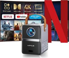 Mini projektorius 4K [Netflix oficialus|Dolby Audio] Išmanusis projektorius Mažas su WiFi6 2-Way Bluetooth Full HD 1080P Elektrinis fokusavimas Automobilinis vertikalus kišeninis koregavimas Trumpo atstumo projektorius Integruotos programos
